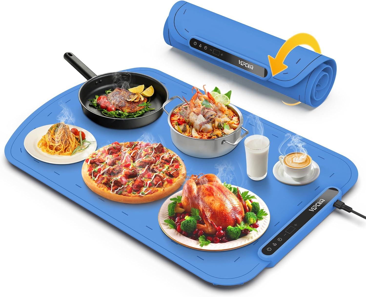 Food Warming Mat for Buffet, VEPOKA Electric Warming Tray to Keep Food Warm at Party, Silicone Heating Mat with 7 Temperature Levels& Auto Shut-Off, Food Warmers for Parties, Gatherings, Everyday Use
