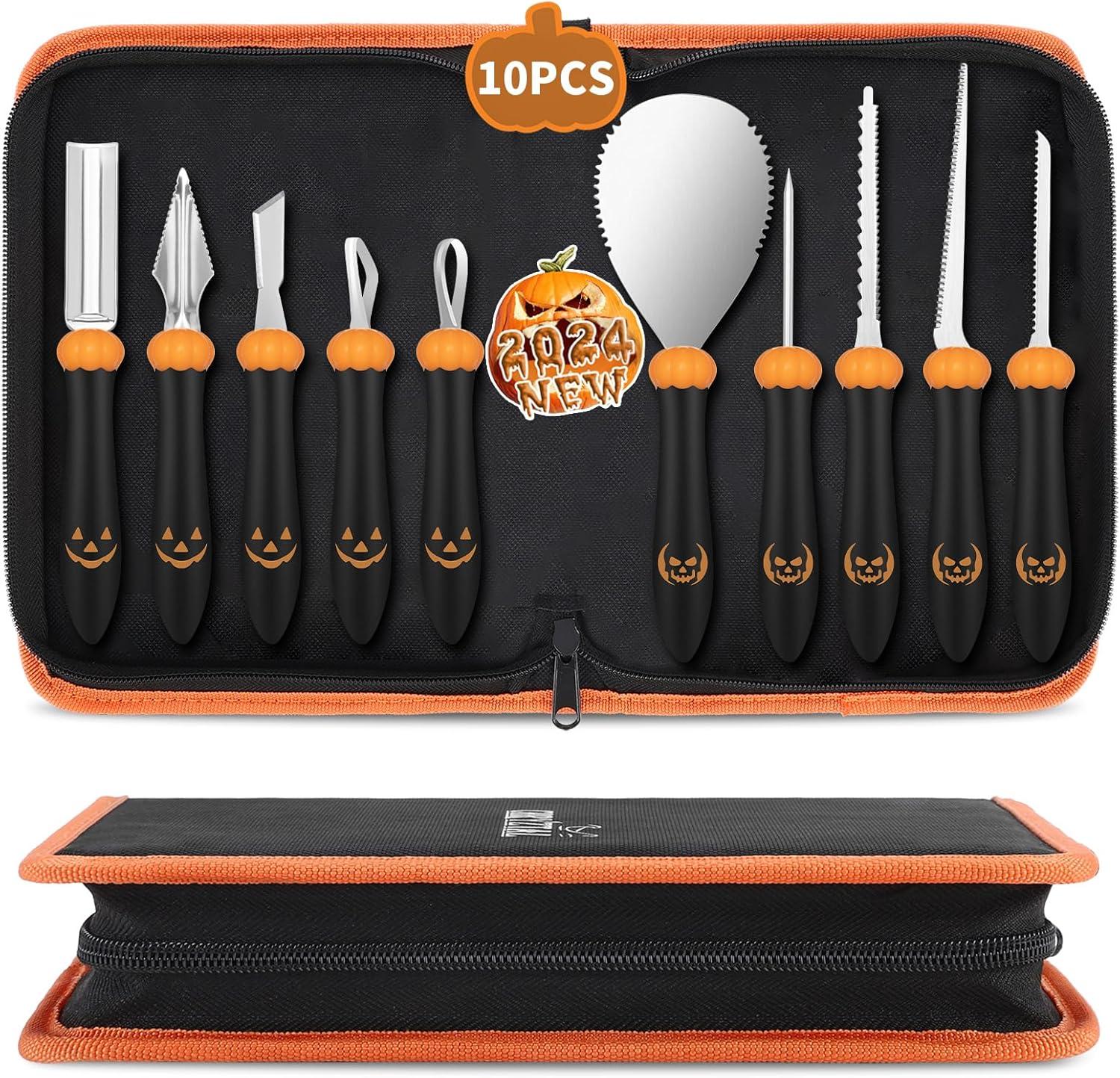 Pumpkin Carving Kit Tools Halloween, Professional Heavy Duty Carving Set, Stainless Steel Double-side Sculpting Tool Carving Kit for Halloween Decoration Jack-O-Lanterns, Gift for Halloween