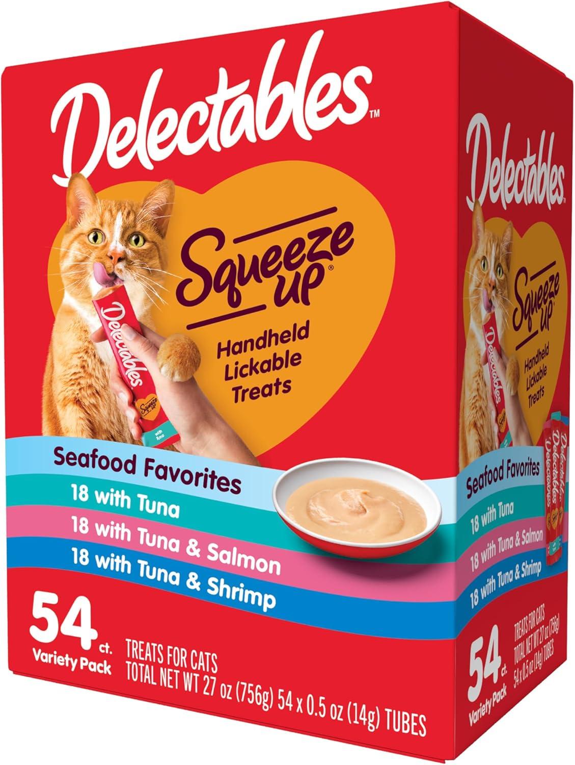 Hartz Delectables Squeeze Up Seafood Variety Packs Interactive Lickable Wet Cat Treats, 54 Count