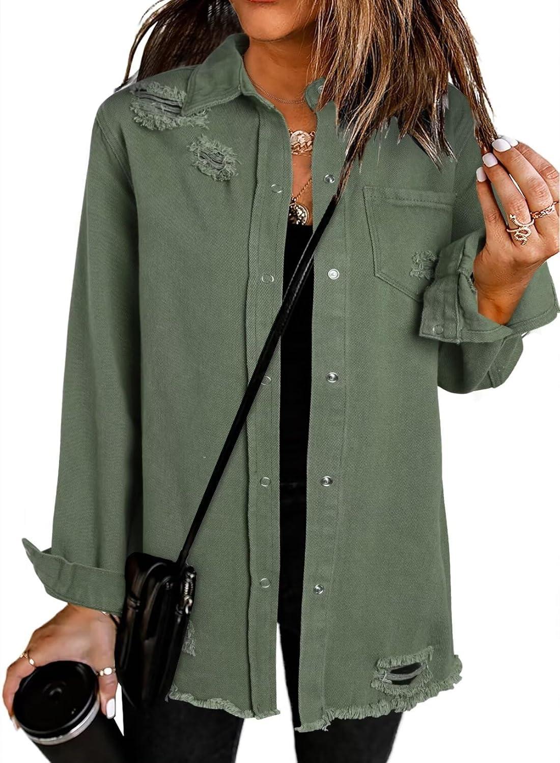 Dokotoo Women's Oversized Denim Jacket Casual Long Boyfriend Distresse Jean Jacket Autumn Spring